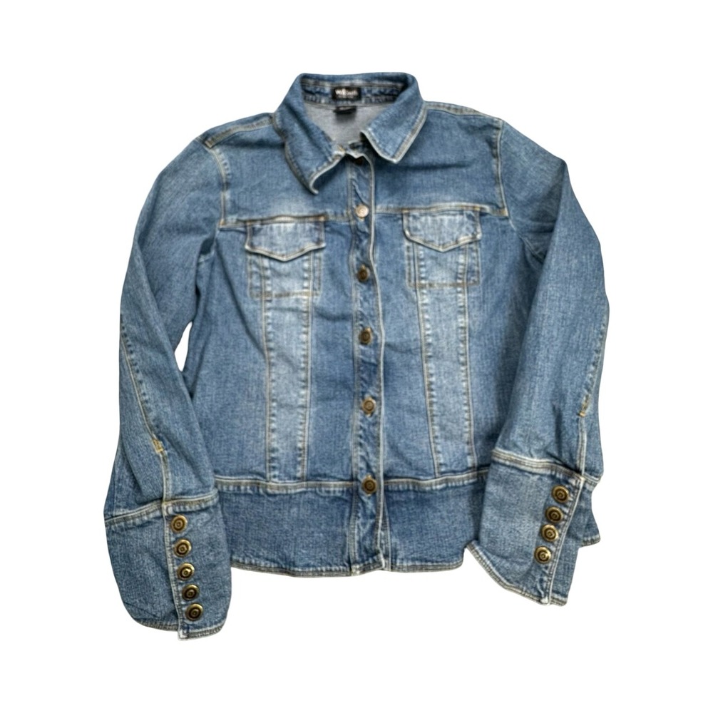 WilliSmith Denim‎ Jacket Womens M Blue Stretch Trucker Multi-Button Cuff Classic